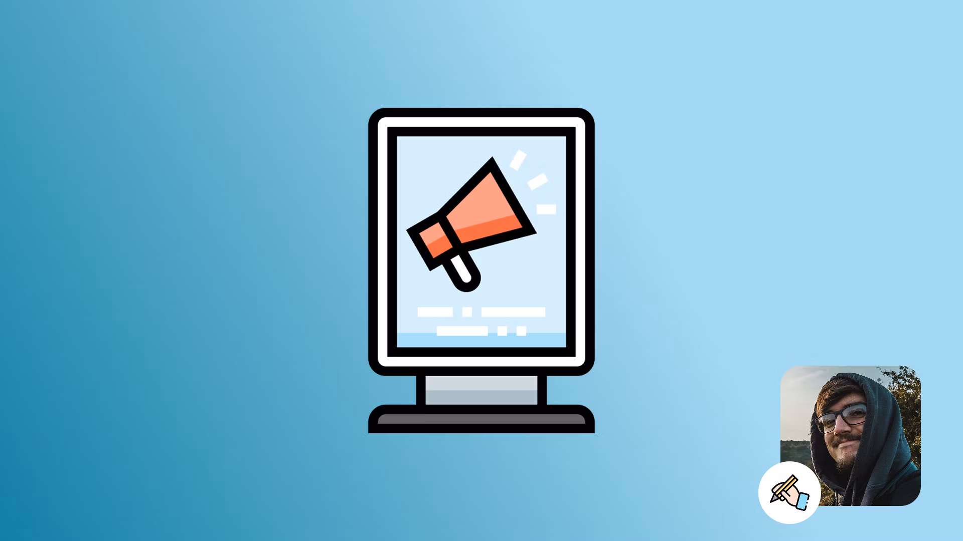 Illustrierte Monitor-Ikone auf Farbverlauf als Blog-Vorschaubild für Digital Signage Tipps.