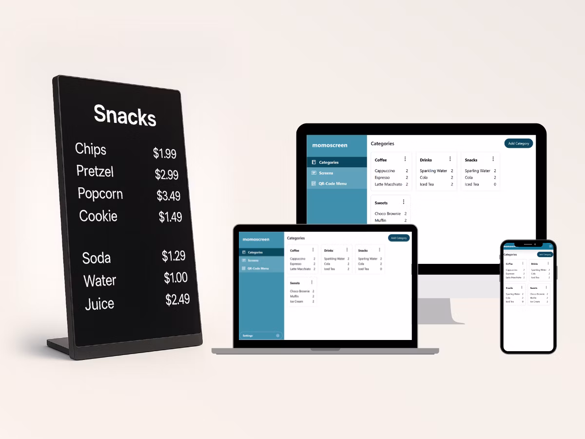 Manage your menu from any device you like - smartphone, laptop, tablet, and more.