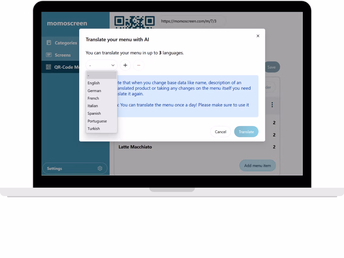 Translate your menu for international guests.